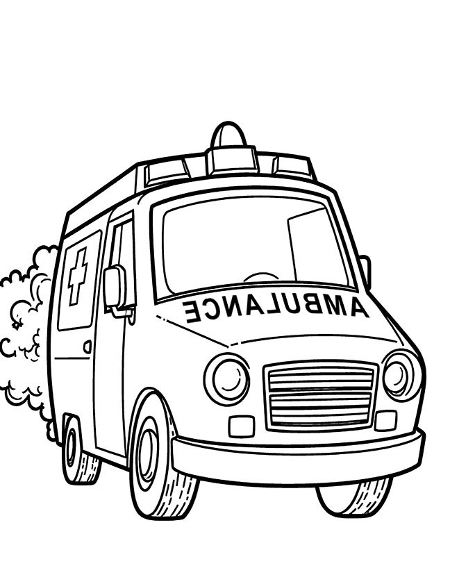 Ambulance responding to an emergency coloring page